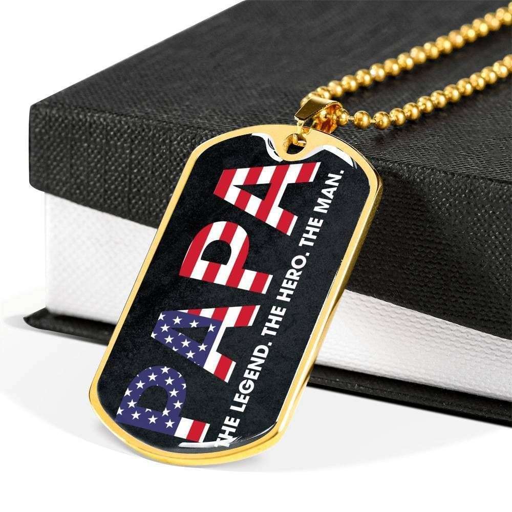 Dad Dog Tag Custom Picture Father’S Day Gift, Papa The Legend The Hero The Man Dog Tag Military Chain Necklace For Papa Father's Day Rakva