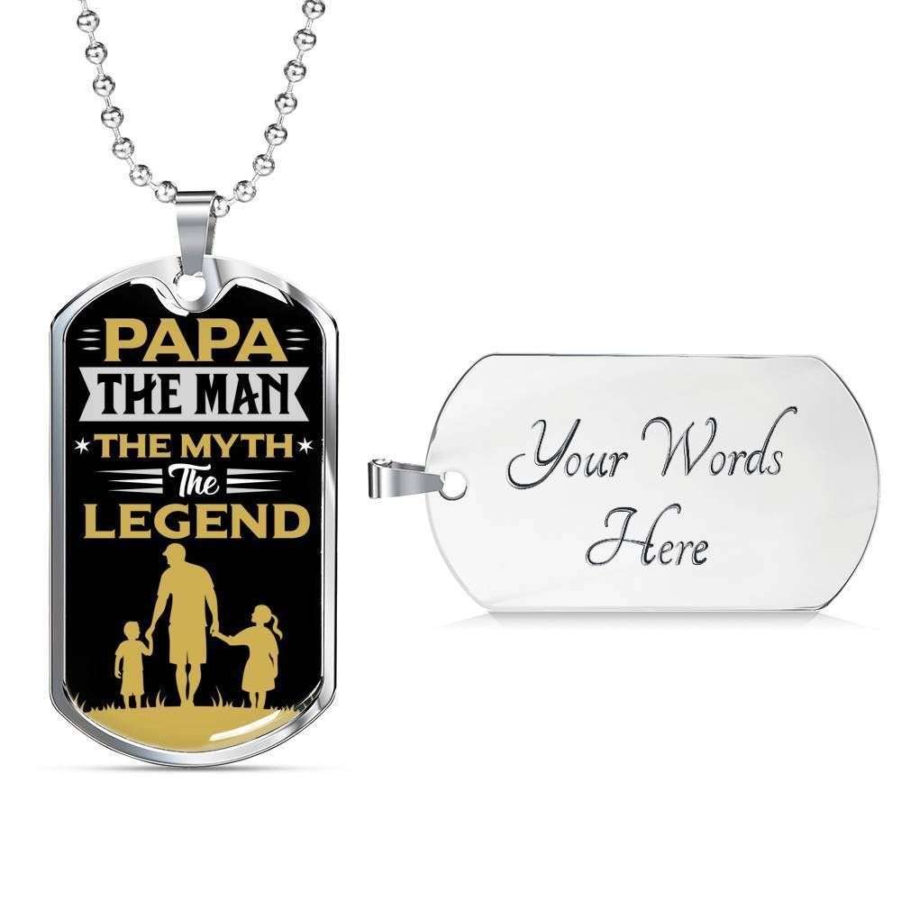 Dad Dog Tag Custom Picture Father’S Day Gift, Papa The Man Myth Legend Dog Tag Military Chain Necklace For Papa Father's Day Rakva