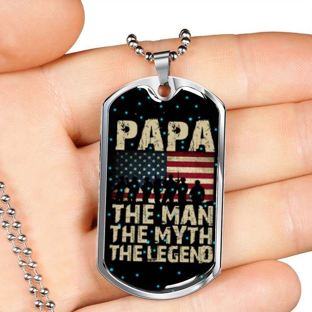 Dad Dog Tag Custom Picture Father’S Day Gift, Papa The Man Myth Legend Dog Tag Military Chain Necklace For Veteran Dad Father's Day Rakva