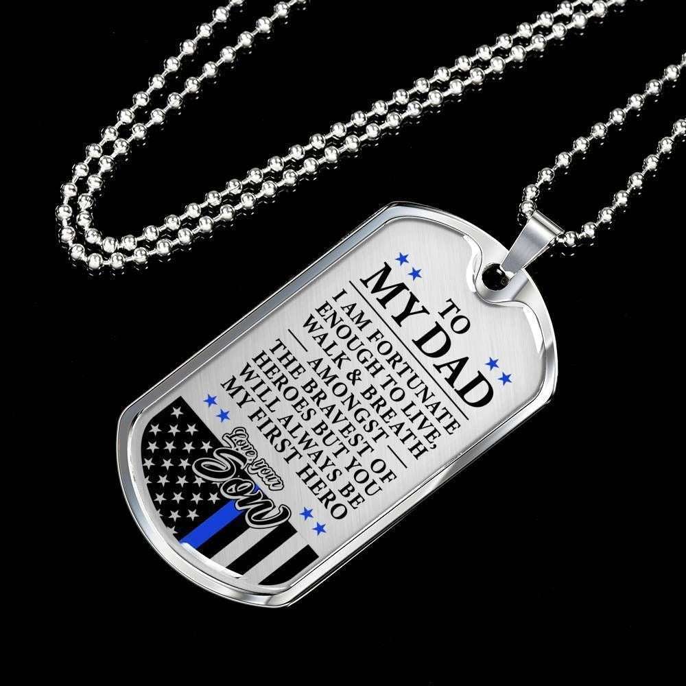 Dad Dog Tag Custom Picture Father’S Day Gift, Police Officer’S Dad First Hero Love Son Dog Tag Military Chain Necklace Custom Picture Engraved Father's Day Rakva
