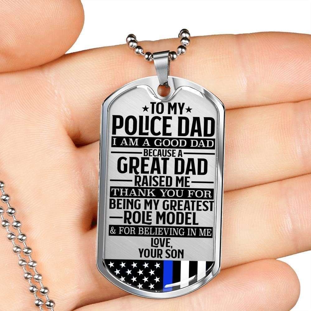 Dad Dog Tag Custom Picture Father’S Day Gift, Police Officer’S Dad Greatest Role Model Dog Tag Military Chain Necklace Custom Picture Engraved Father's Day Rakva