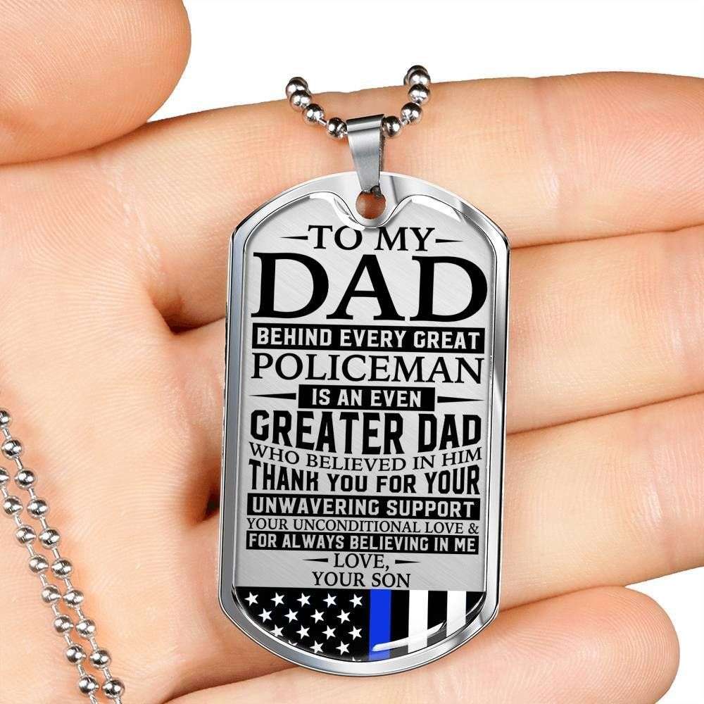 Dad Dog Tag Custom Picture Father’S Day Gift, Police Officer’S Dad Unwavering Support Dog Tag Military Chain Necklace Father's Day Rakva