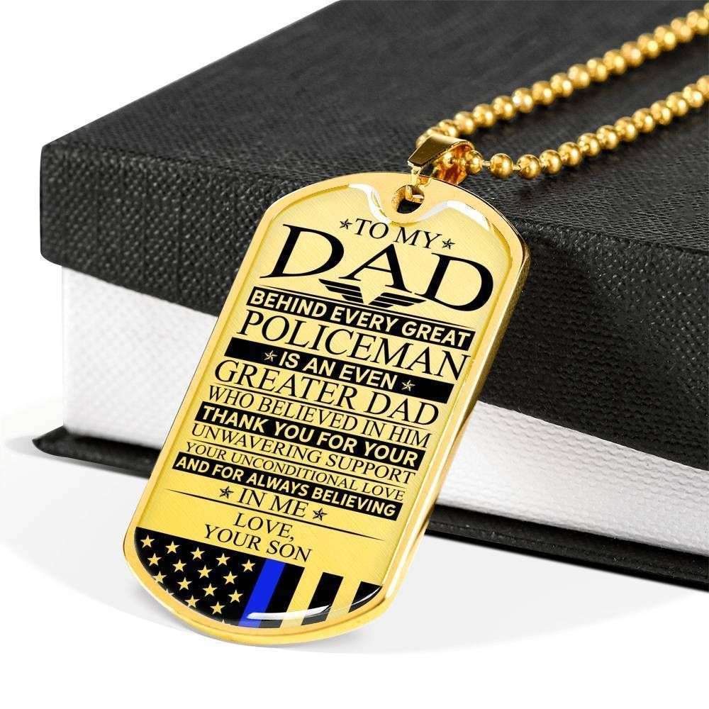Dad Dog Tag Custom Picture Father’S Day Gift, Policeman’S Dad Unconditional Love Dog Tag Military Chain Necklace Father's Day Rakva