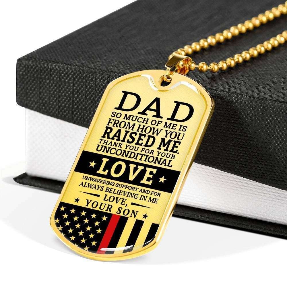 Dad Dog Tag Custom Picture Father’S Day Gift, Red Line Son Gift For Dad Silver Dog Tag Military Chain Necklace Your Unconditional Love Father's Day Rakva