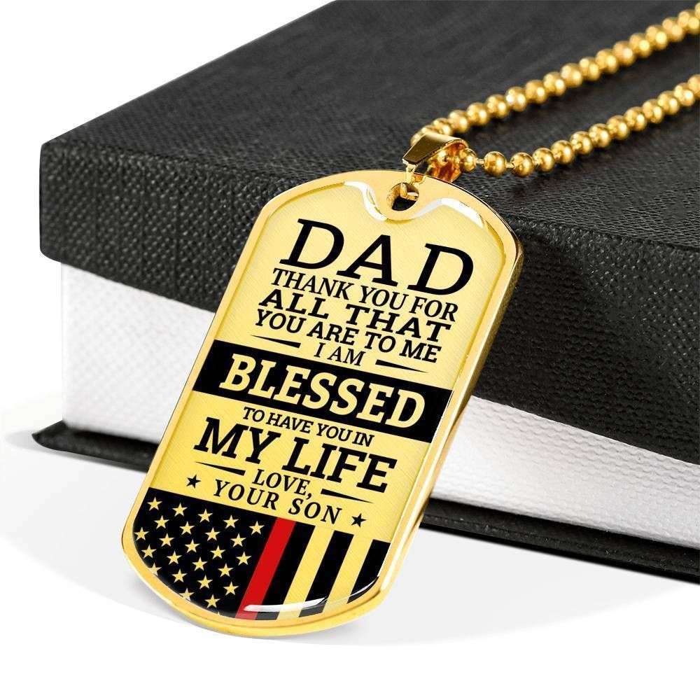 Dad Dog Tag Custom Picture Father’S Day Gift, Red Line Son Present For Dad Silver Dog Tag Military Chain Necklace Thank You For All Father's Day Rakva