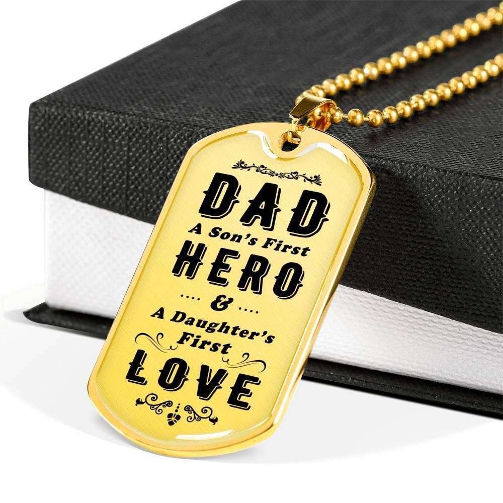 Dad Dog Tag Custom Picture Father’S Day Gift, Son’S First Hero Daughter’S First Love Dog Tag Military Chain Necklace Gift For Dad Father's Day Rakva