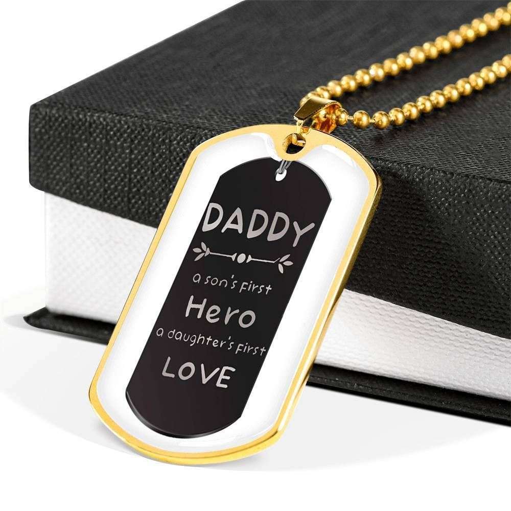 Dad Dog Tag Custom Picture Father’S Day Gift, Son’S First Hero Daughter’S First Love Dog Tag Military Chain Necklace Gift For Men Father's Day Rakva