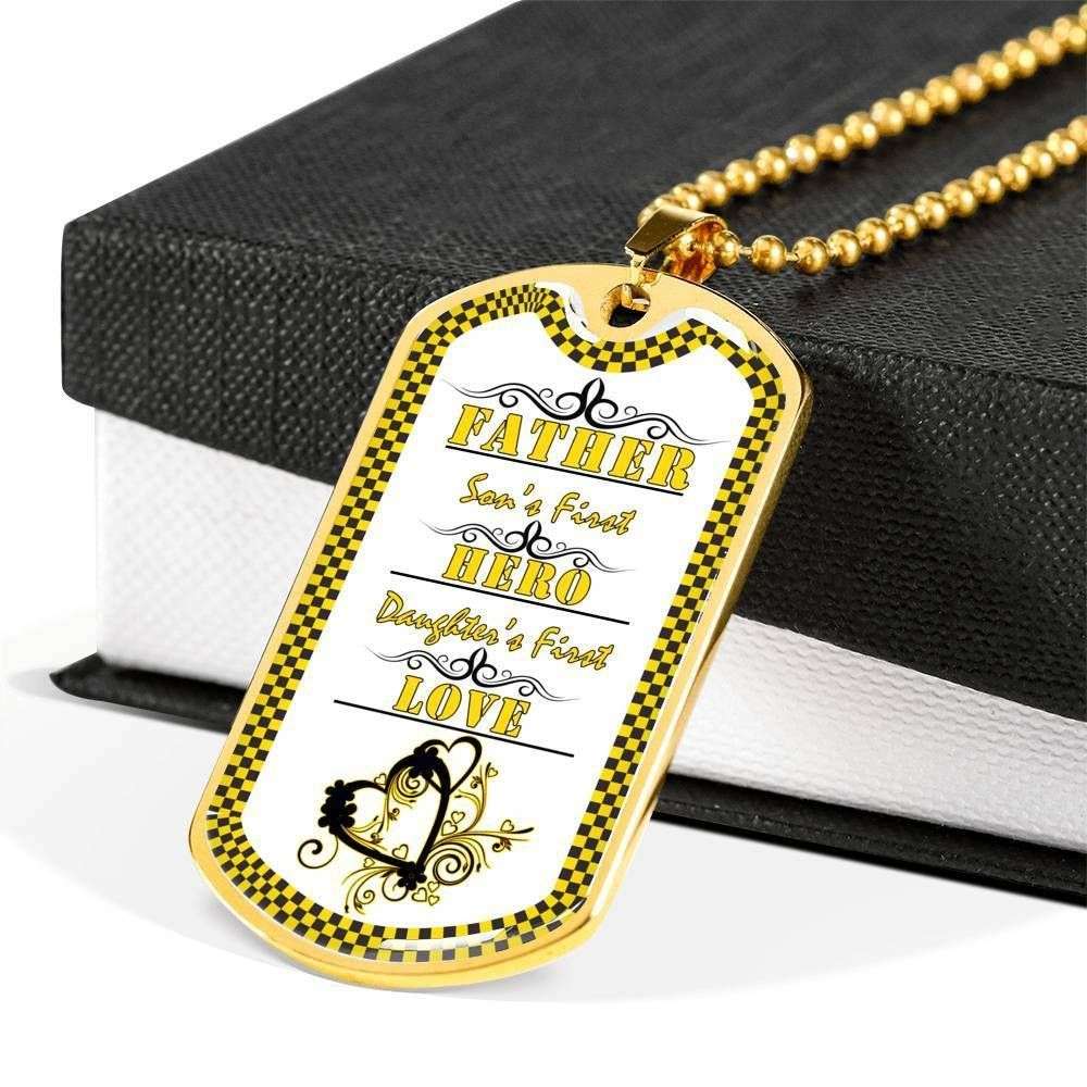 Dad Dog Tag Custom Picture Father’S Day Gift, Son’S Hero Daughter’S First Love Dog Tag Military Chain Necklace Gift For Father Father's Day Rakva