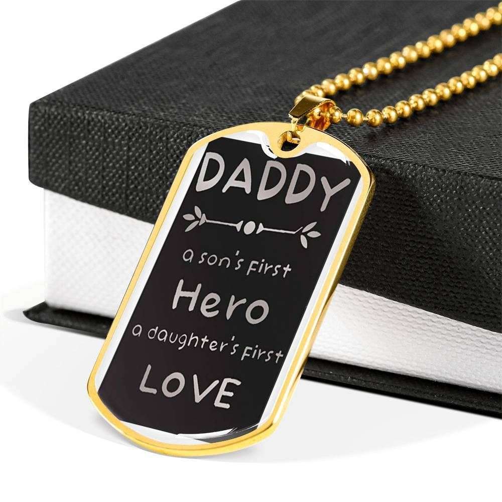 Dad Dog Tag Custom Picture Father’S Day Gift, Son’S Hero Daughter’S Love Dog Tag Military Chain Necklace Giving Daddy Father's Day Rakva