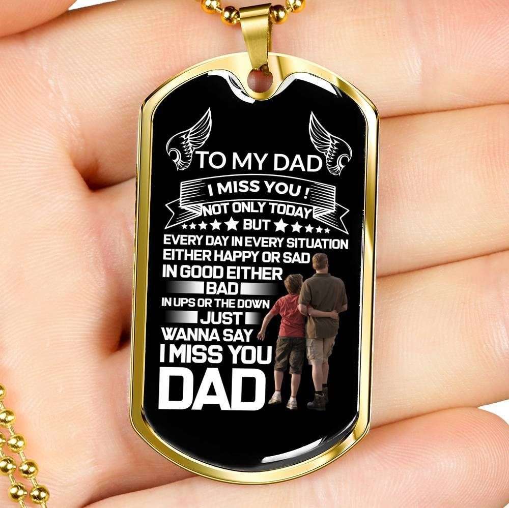 Dad Dog Tag, Custom Picture Father’S Day Gift To My Angel Dad I Miss You Dog Tag Military Chain Necklace Dog Tag Father's Day Rakva