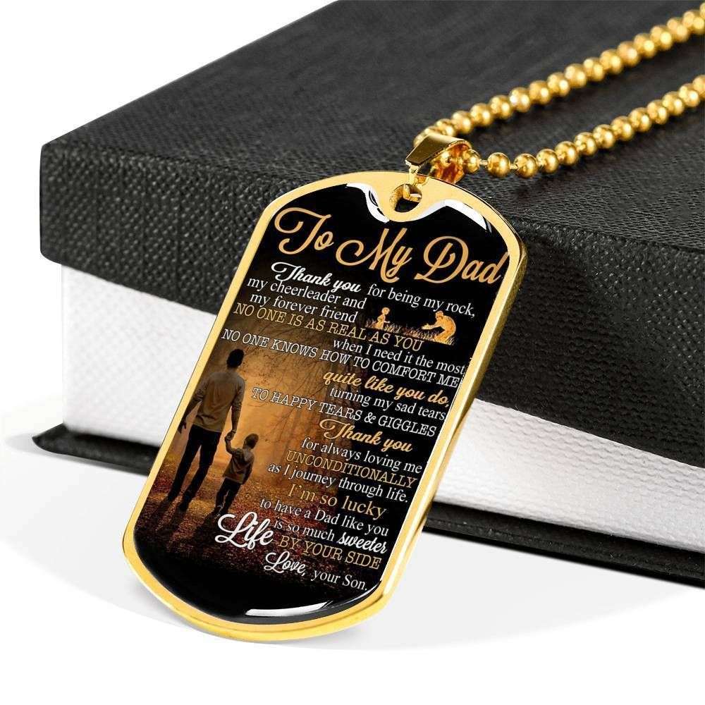 Dad Dog Tag Custom Picture Father’S Day Gift, To My Dad Thank You For Being My Rock Dog Tag Military Chain Necklace Father's Day Rakva