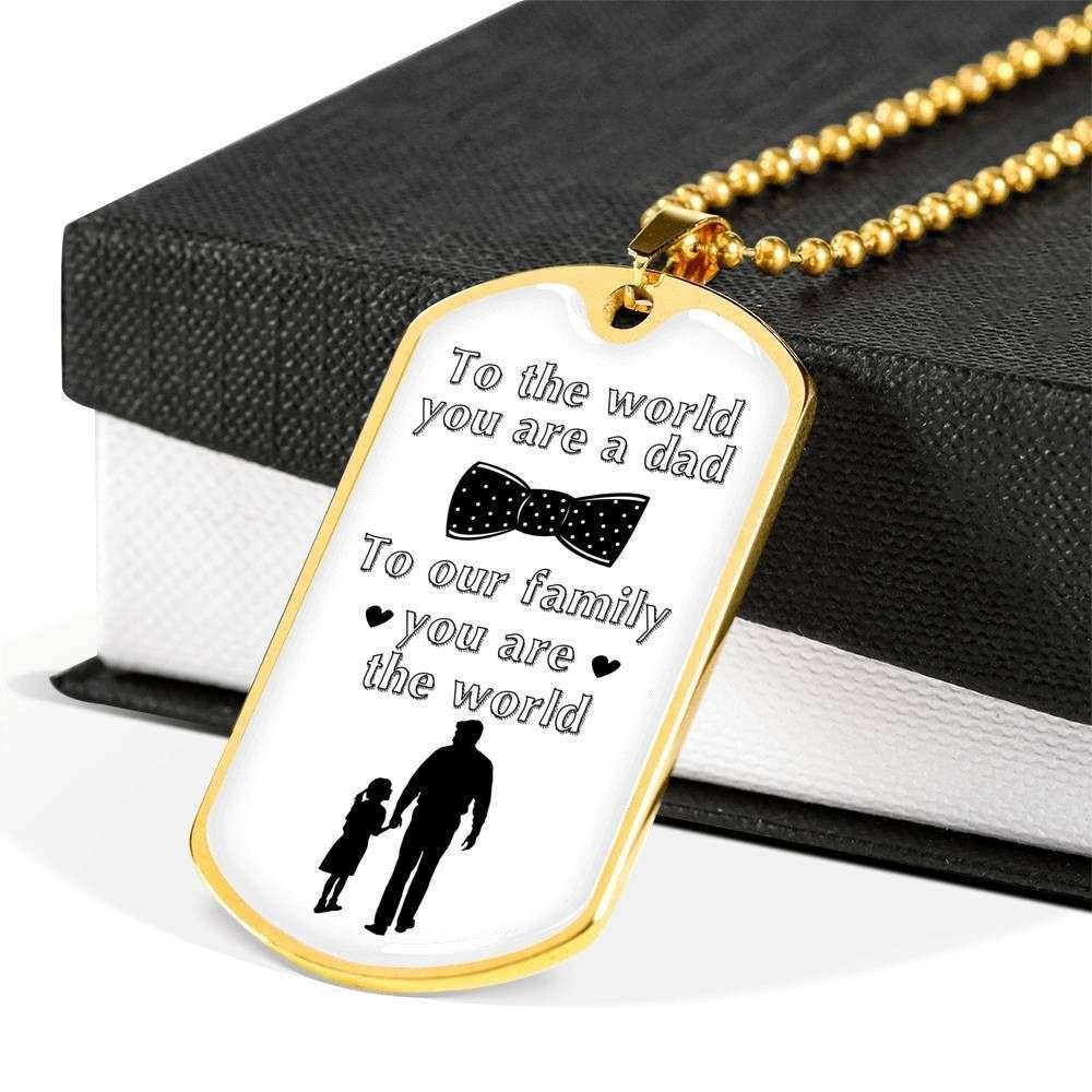 Dad Dog Tag Custom Picture Father’S Day Gift, To Our Family You Are The World Dog Tag Military Chain Necklace For Dad Father's Day Rakva
