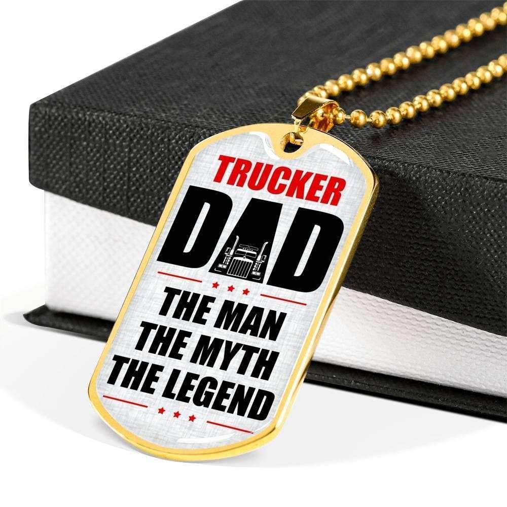 Dad Dog Tag Custom Picture Father’S Day Gift, Trucker Dad The Man The Myth Dog Tag Military Chain Necklace Father's Day Rakva