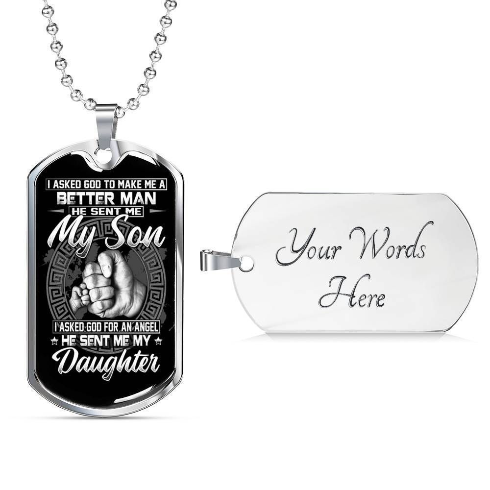 Dad Dog Tag Custom Picture Father’S Day, God Sent Me My Son And Daughter Dog Tag Necklace For Dad Father's Day Rakva