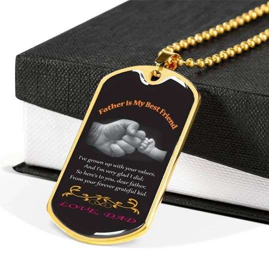 Dad Dog Tag Custom Picture Father’S Day, Grow Up With Your Values Dog Tag Necklace Gift For Dad Father's Day Rakva