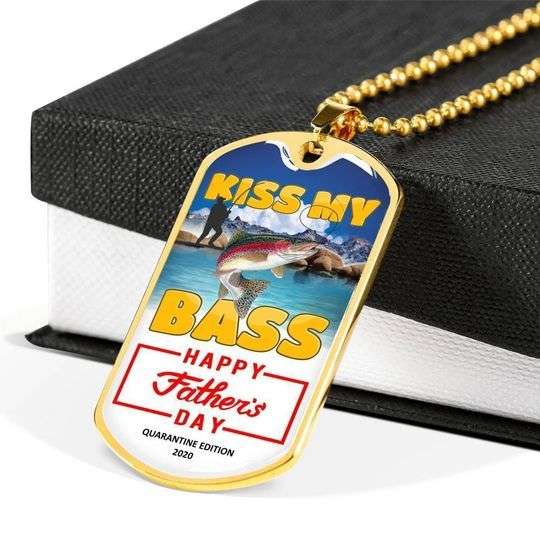 Dad Dog Tag Custom Picture Father’S Day, Kiss My Bass Happy Father’S Day Dog Tag Necklace For Dad Father's Day Rakva
