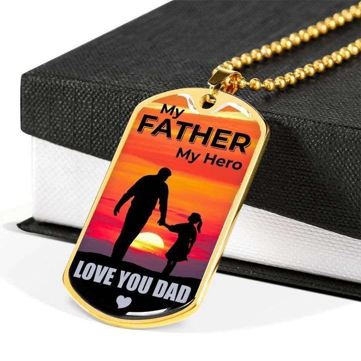 Dad Dog Tag Custom Picture Father’S Day, My Father My Hero I Love You Dad Necklace Gift For Dad V1 Father's Day Rakva