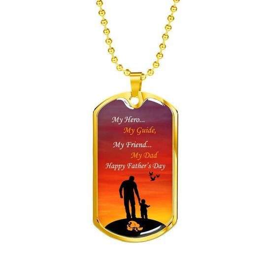 Dad Dog Tag Custom Picture Father’S Day, My Hero My Guide My Friend Dog Tag Necklace For Dad Father's Day Rakva