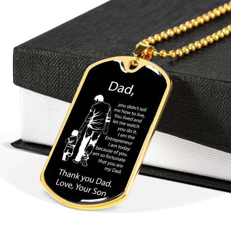 Dad Dog Tag, Father’S Day Dog Tag Necklace Gift For Dad From A An Entrepreneur Son, Thank You, Appreciation, Birthday, Papa Christmas Day Rakva