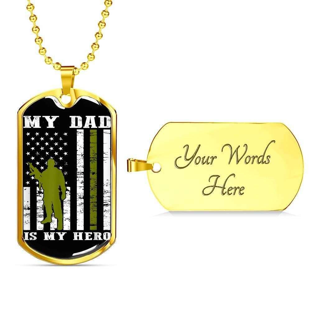 Dad Dog Tag Father’S Day Gift, Custom My Dad Is My Hero Dog Tag Military Chain Necklace Giving Dad Dog Tag Father's Day Rakva