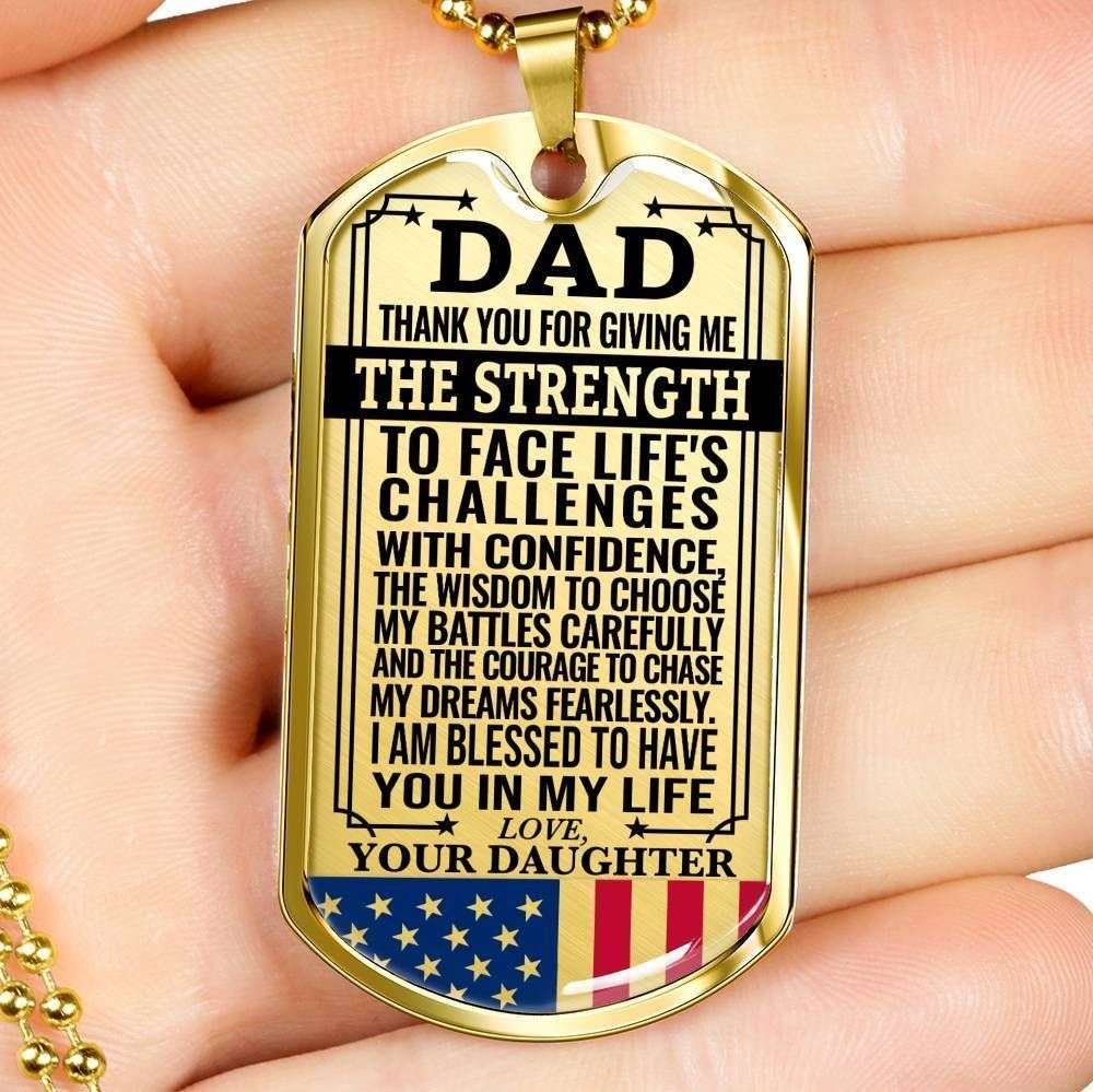 Dad Dog Tag Father’S Day Gift, Gift For Dad Dog Tag Military Chain Necklace Thank For Giving Me Strength Dog Tag Father's Day Rakva