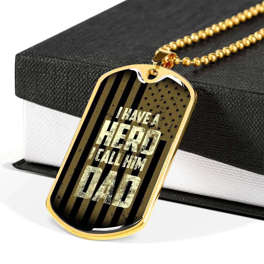 Dad Dog Tag Father’S Day Gift, I’Ve A Hero I Call Him Dad Dog Tag Military Chain Necklace For Dad Father's Day Rakva