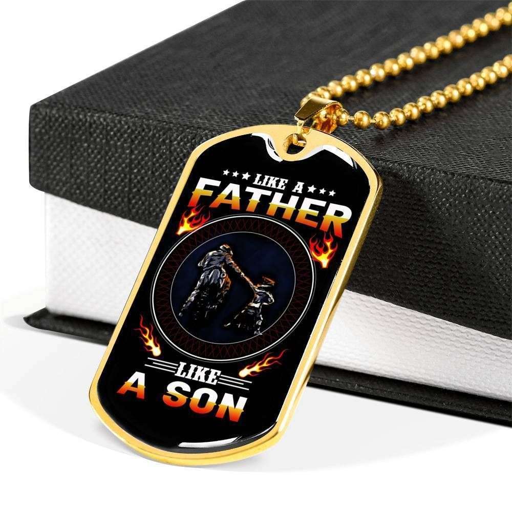 Dad Dog Tag Father’S Day Gift, Like A Father Like A Son Dog Tag Military Chain Necklace Gift For Daddy Father's Day Rakva