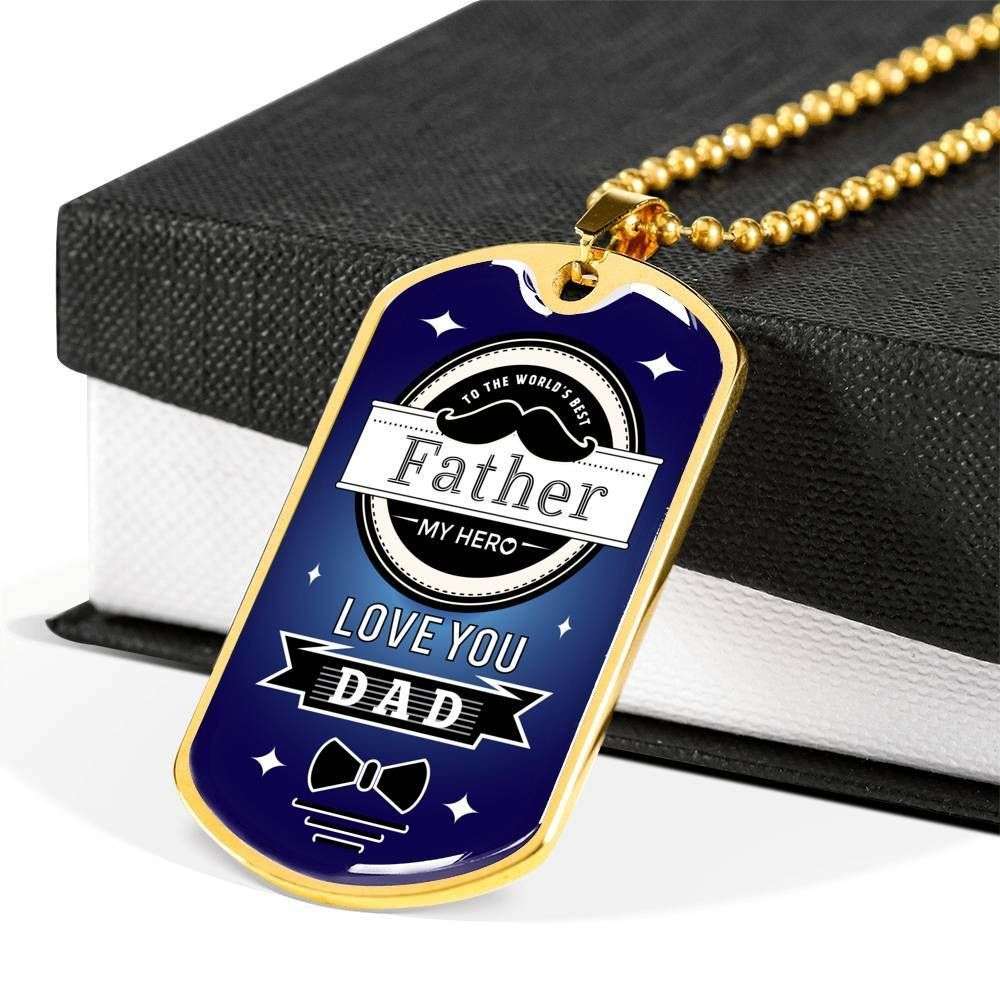 Dad Dog Tag Father’S Day Gift, Love You Dad My Hero Giving Dad Dog Tag Military Chain Necklace Father's Day Rakva