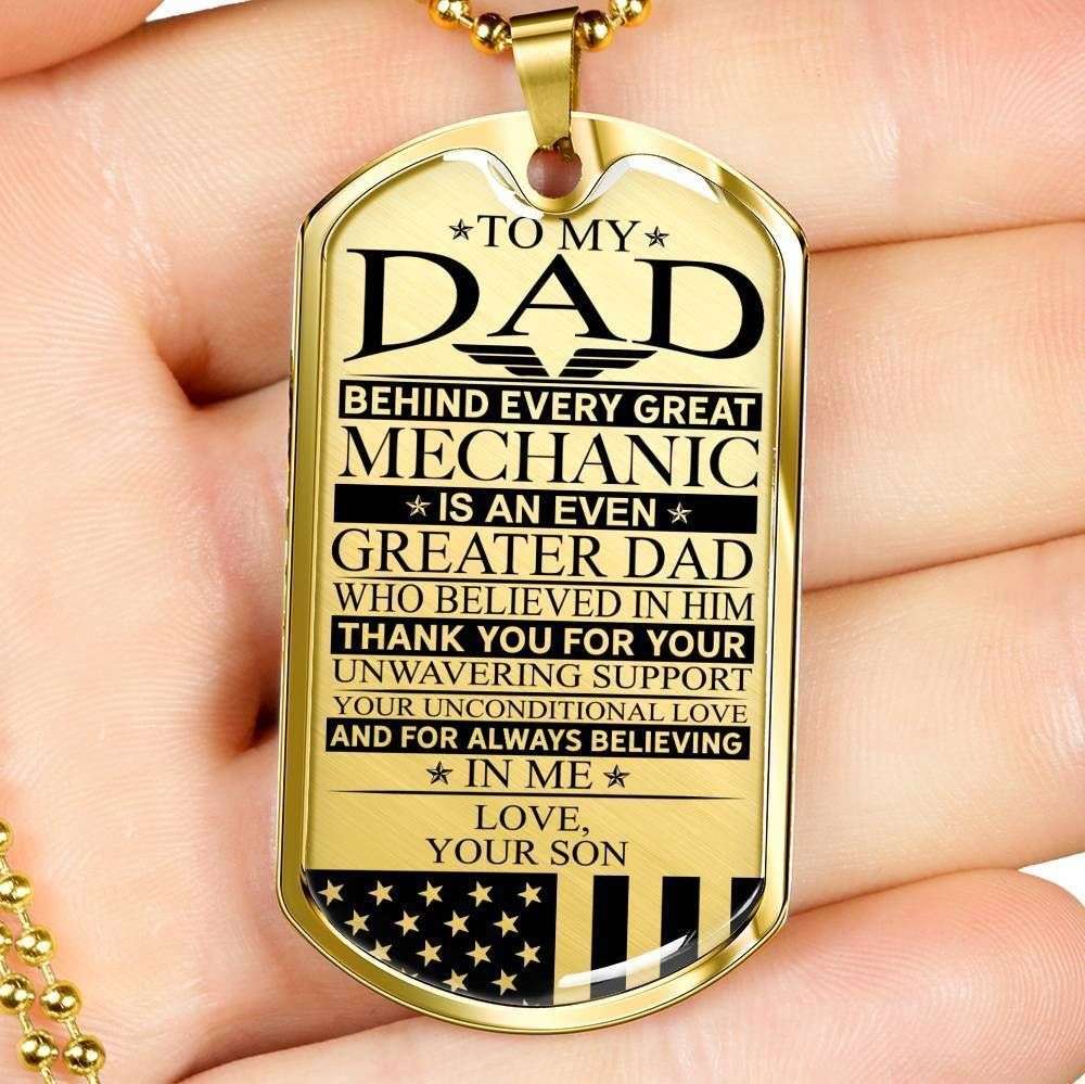 Dad Dog Tag Father’S Day Gift, Mechanic’S Dad Unconditional Love Dog Tag Military Chain Necklace Custom Engraved Father's Day Rakva