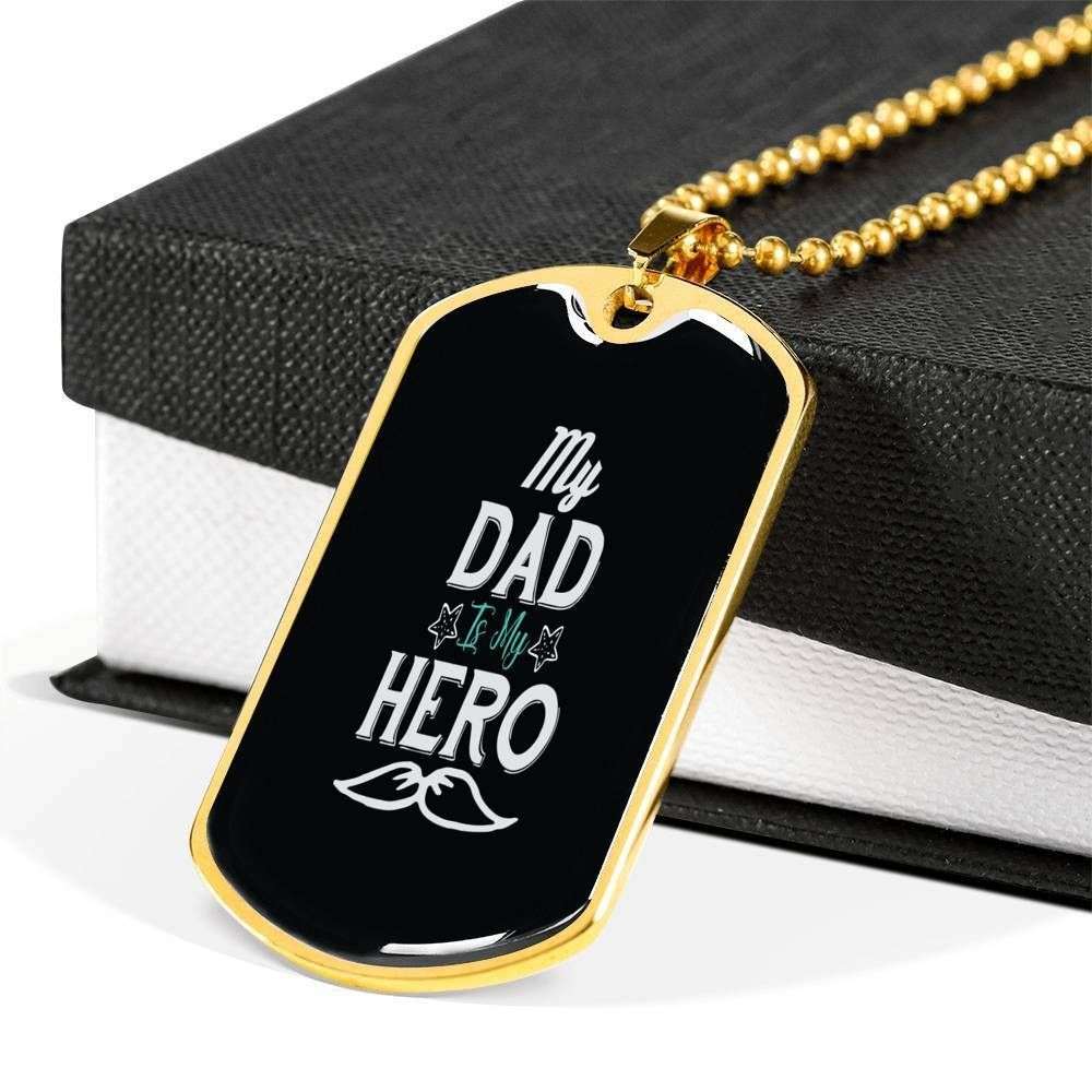 Dad Dog Tag Father’S Day Gift, My Dad Is My Hero Dog Tag Military Chain Necklace For Dad Father's Day Rakva