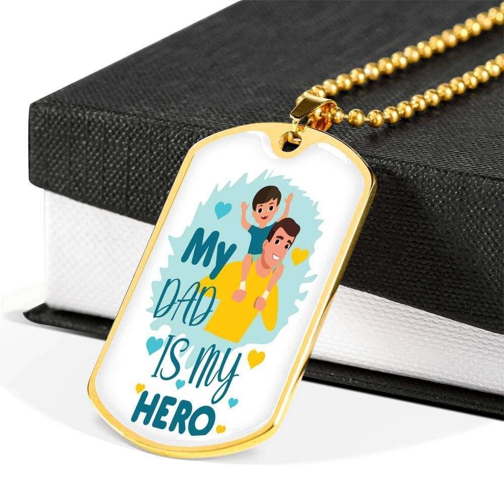 Dad Dog Tag Father’S Day Gift, My Dad Is My Hero Dog Tag Military Chain Necklace Gift For Dad Father's Day Rakva