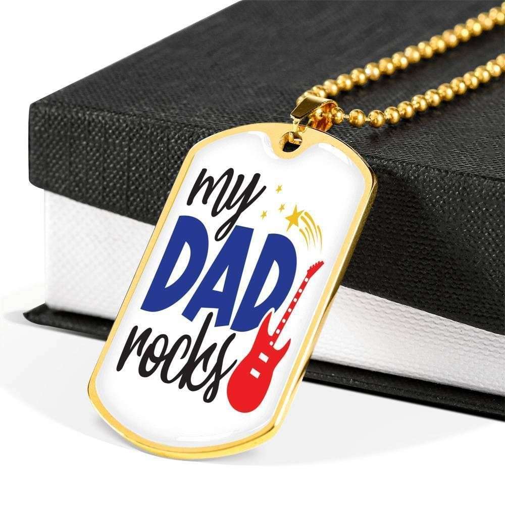 Dad Dog Tag Father’S Day Gift, My Dad Rocks Dog Tag Military Chain Necklace Gift For Men Father's Day Rakva
