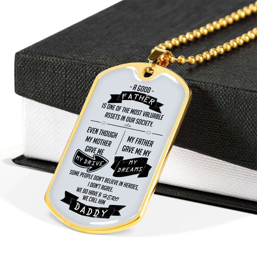 Dad Dog Tag Father’S Day Gift, My Father Give Me My Dreams Dog Tag Military Chain Necklace For Dad Father's Day Rakva