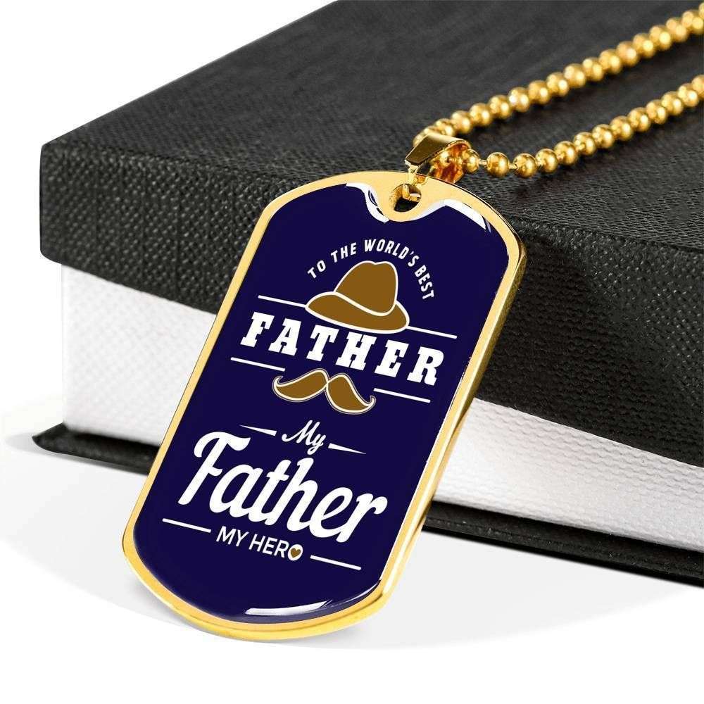 Dad Dog Tag Father’S Day Gift, My Father My Hero Dog Tag Military Chain Necklace For Men Father's Day Rakva