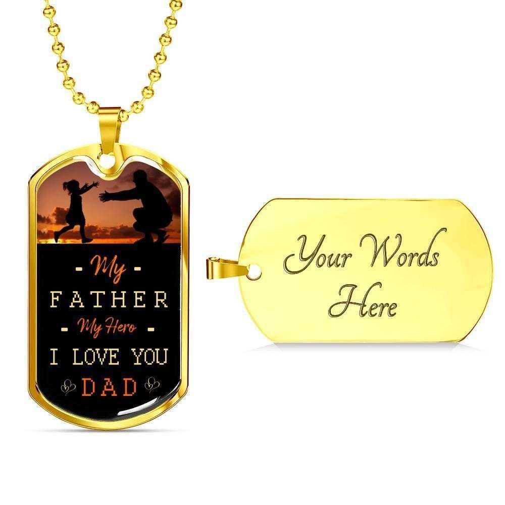 Dad Dog Tag Father’S Day Gift, My Father My Hero I Love You Dog Tag Military Chain Necklace Gift For Dad Father's Day Rakva