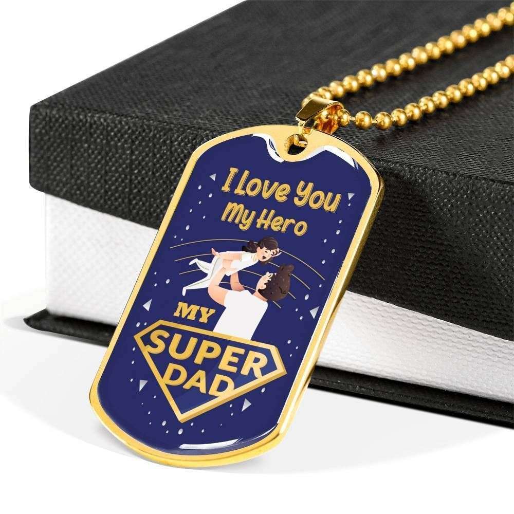 Dad Dog Tag Father’S Day Gift, My Super Hero Dog Tag Military Chain Necklace Gift For Dad Dog Tag Father's Day Rakva