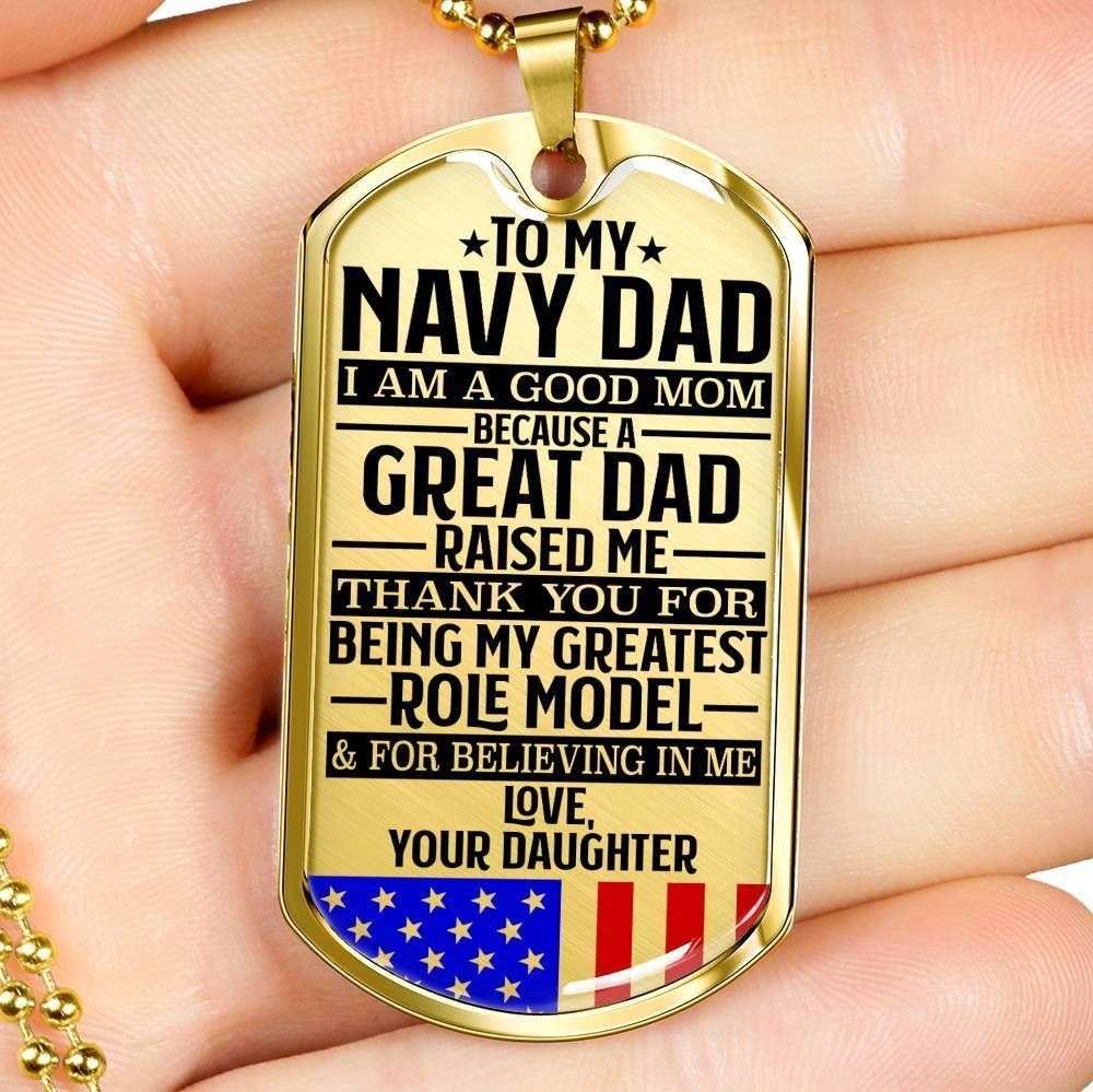 Dad Dog Tag Father’S Day Gift, Navy Dad “ Good Mom “ Love, Daughter “ Dog Tag Military Chain Necklace Custom Engraved Father's Day Rakva