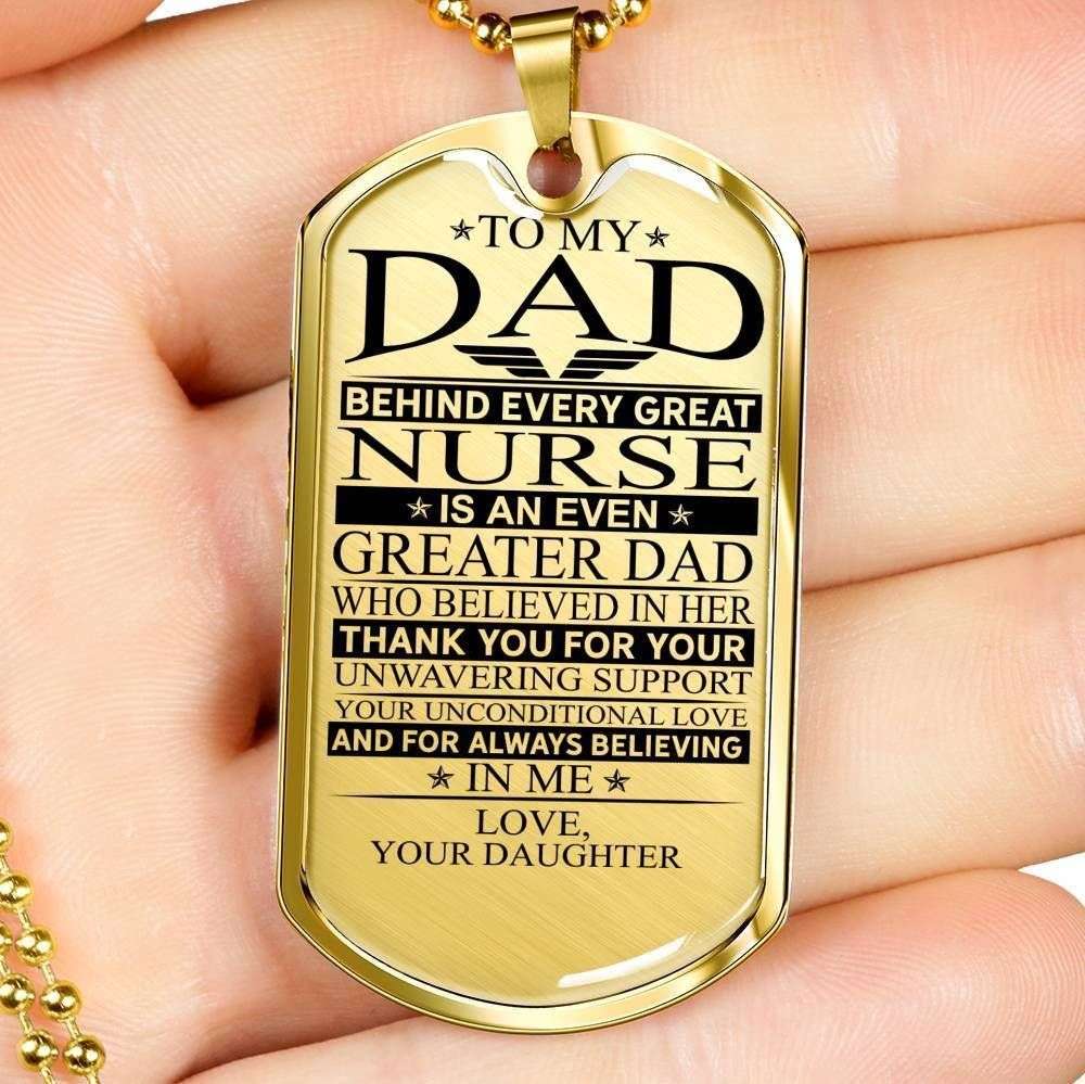 Dad Dog Tag Father’S Day Gift, Nurse’S Dad Unconditional Love Dog Tag Military Chain Necklace Engraved Father's Day Rakva