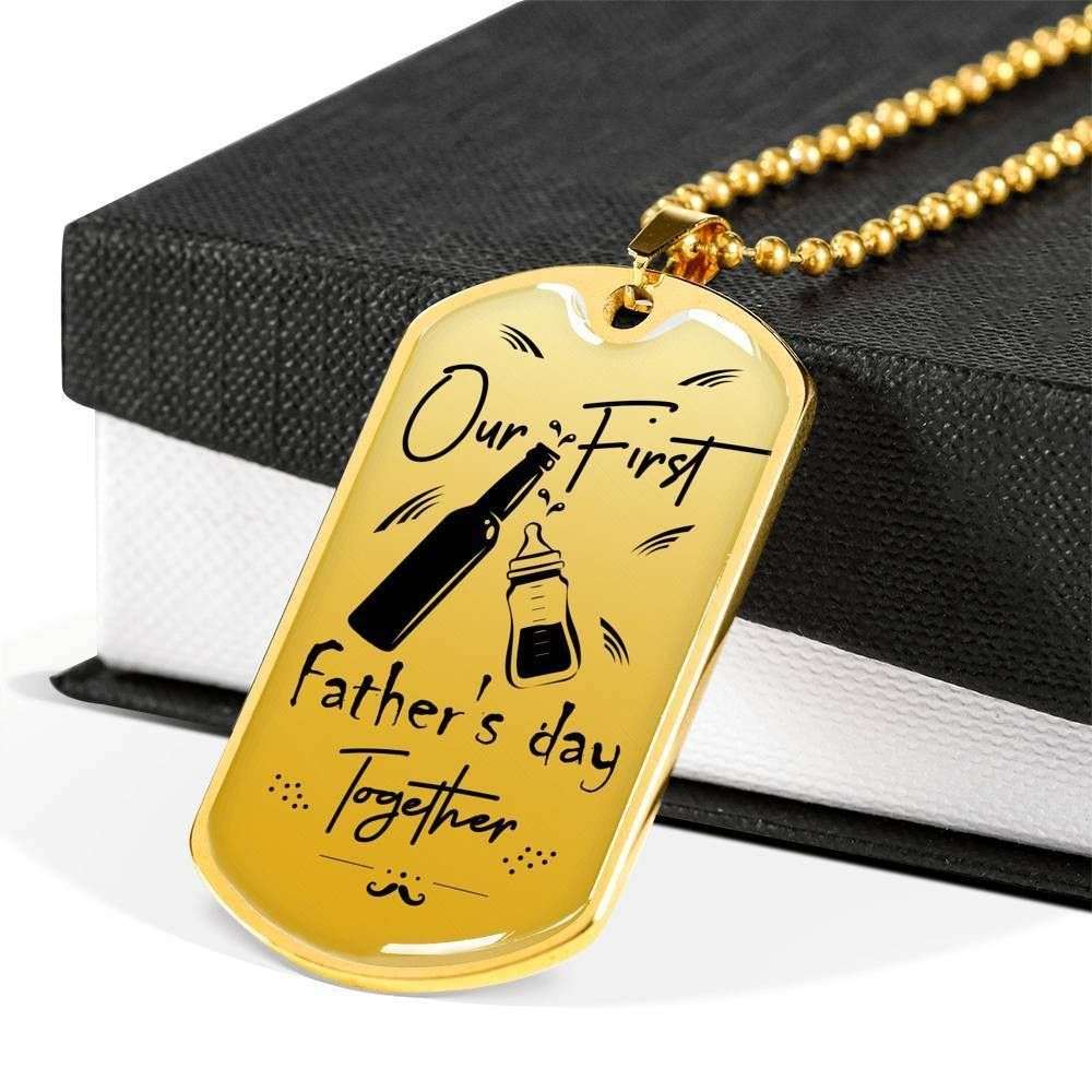 Dad Dog Tag Father’S Day Gift, Our First Father’S Day Together Dog Tag Military Chain Necklace Gift For Men Father's Day Rakva