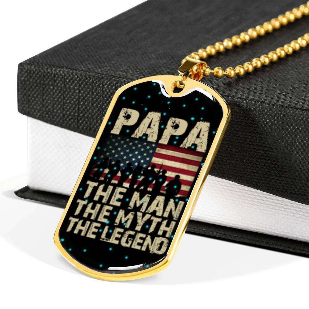Dad Dog Tag Father’S Day Gift, Papa The Man Myth Legend Dog Tag Military Chain Necklace For Veteran Dad Father's Day Rakva