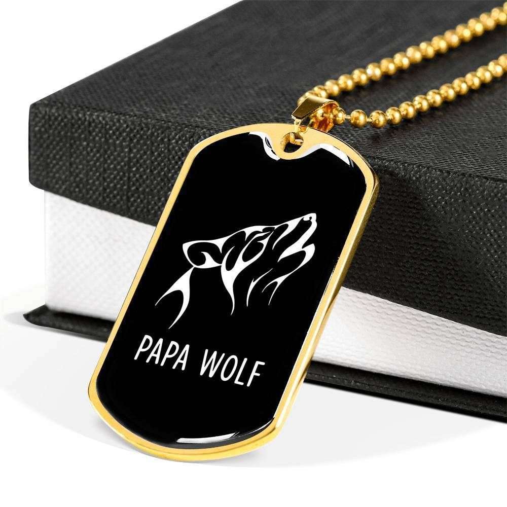 Dad Dog Tag Father’S Day Gift, Papa Wolf Tribal Stainless Dog Tag Military Chain Necklace Gift For Men Father's Day Rakva
