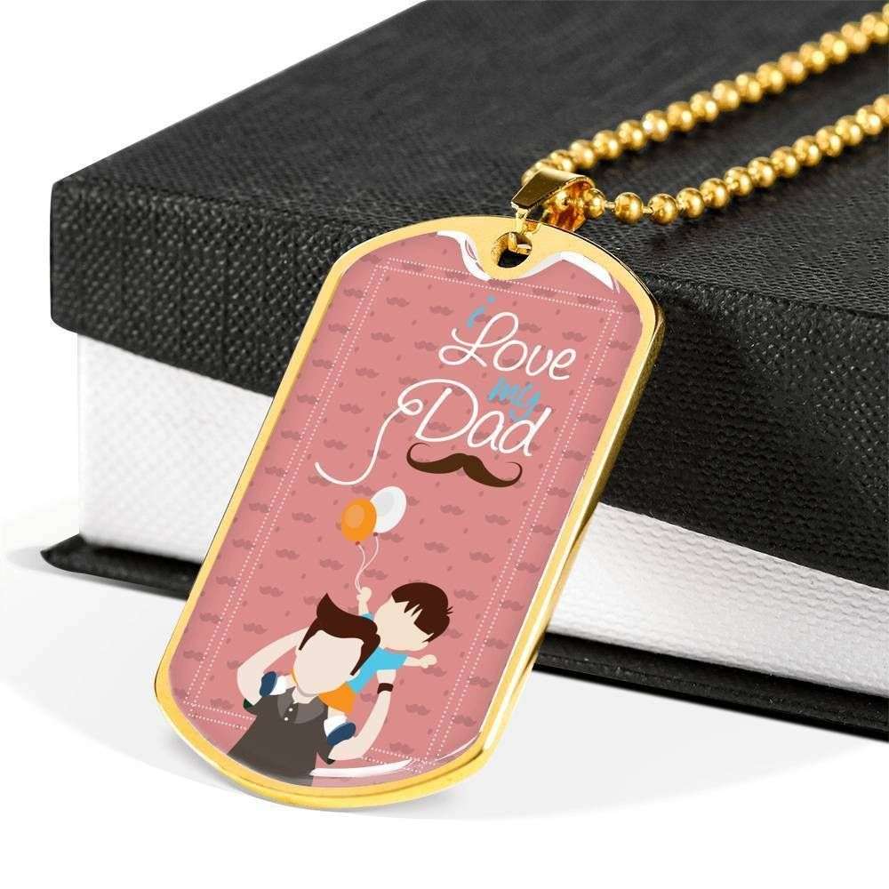 Dad Dog Tag Father’S Day Gift, Pink Love My Dad Beard Dog Tag Military Chain Necklace Gift For Dad Father's Day Rakva