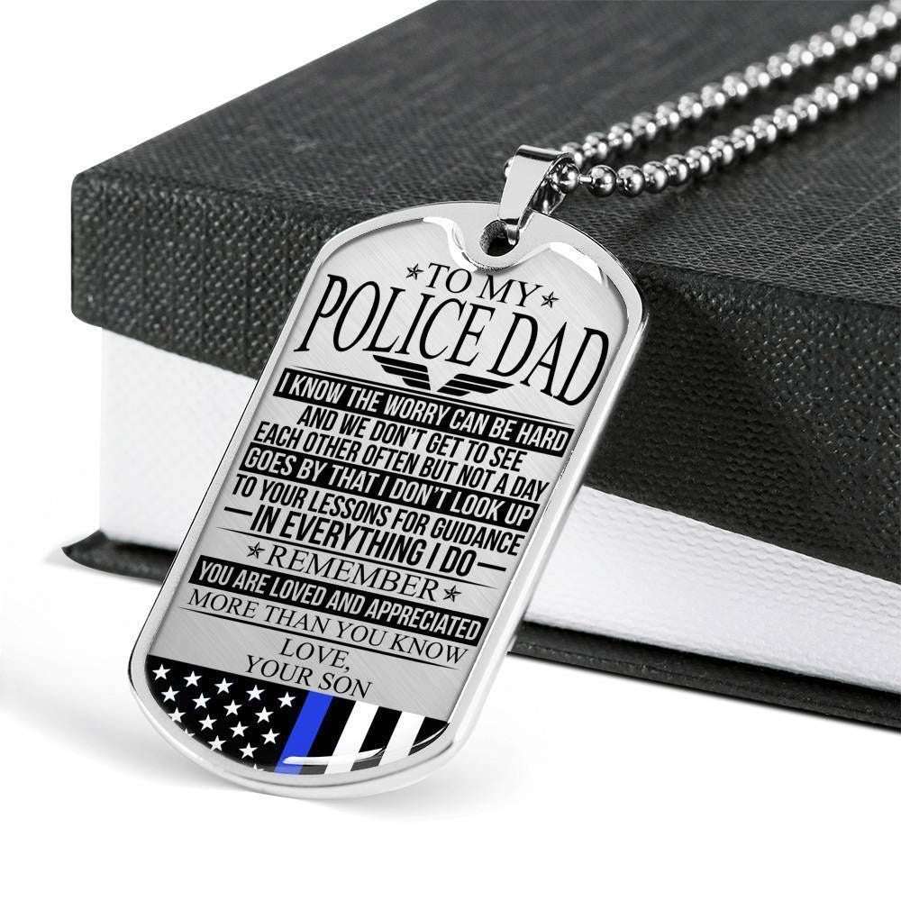 Dad Dog Tag Father’S Day Gift, Police Officer’S Dad The Worry Dog Tag Military Chain Necklace