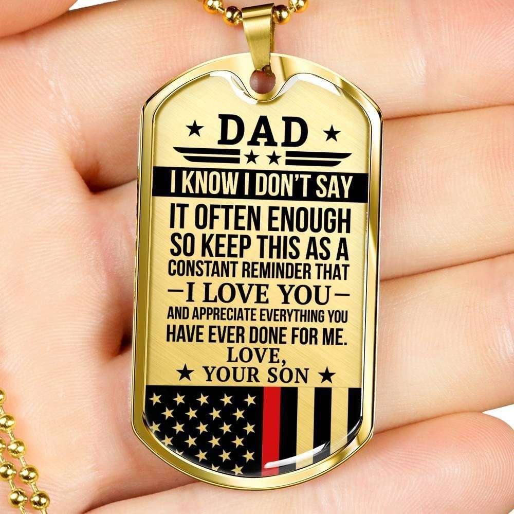 Dad Dog Tag Father’S Day Gift, Red Line Son Gift For Dad Silver Dog Tag Military Chain Necklace Thank For All You Do Father's Day Rakva