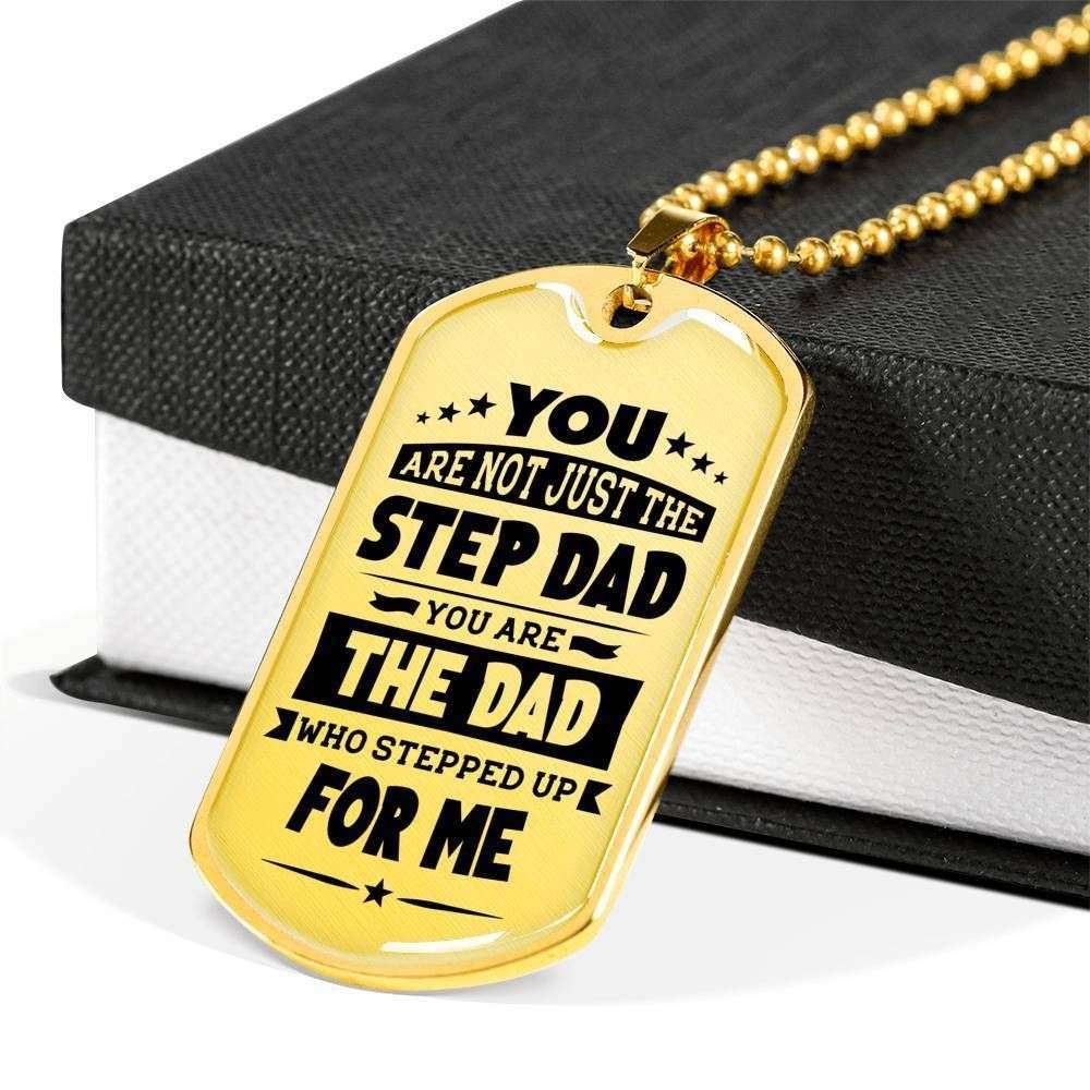 Dad Dog Tag Father’S Day Gift, The Dad Who Stepped Up For Me Dog Tag Military Chain Necklace For Dad Father's Day Rakva