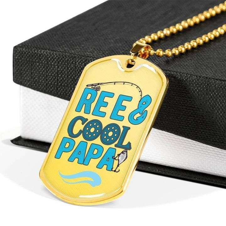 Dad Dog Tag Father’S Day, Reel Cool Papa Dog Tag Necklace Gift For Dad Father's Day Rakva