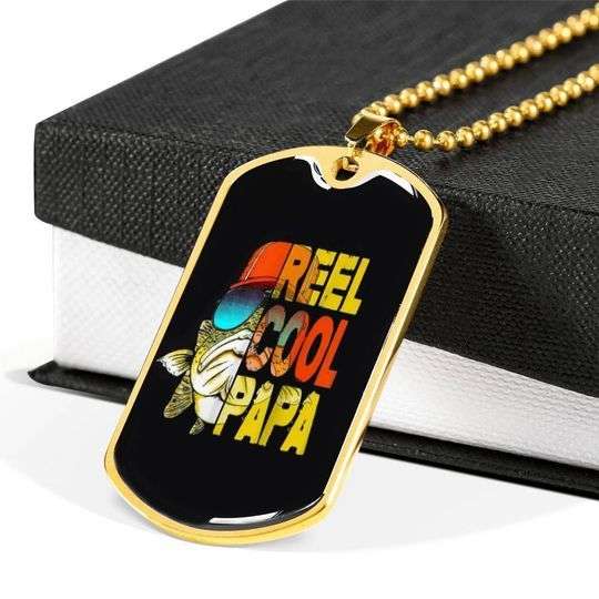 Dad Dog Tag Father’S Day, Reel Cool Papa Dog Tag Necklace Gift For Dad Father's Day Rakva