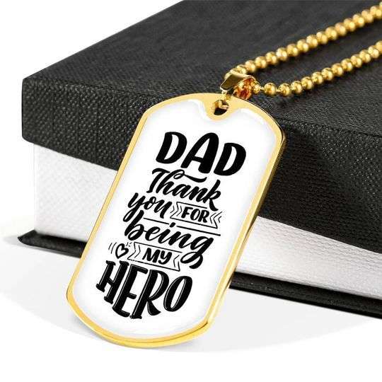 Dad Dog Tag Father’S Day, Thanks For Being My Hero Dog Tag Necklace For Dad Father's Day Rakva