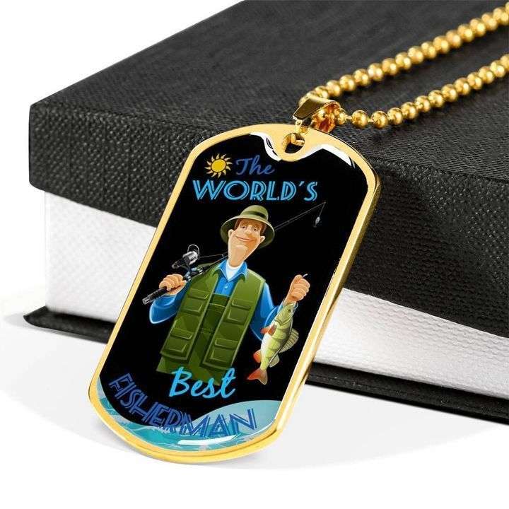Dad Dog Tag Father’S Day, The World’S Best Fisherman Dog Tag Necklace Gift For Dad Father's Day Rakva