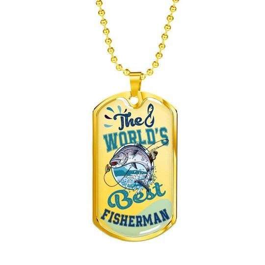 Dad Dog Tag Father’S Day, The World’S Best Fisherman Dog Tag Necklace Gift For Dad Father's Day Rakva